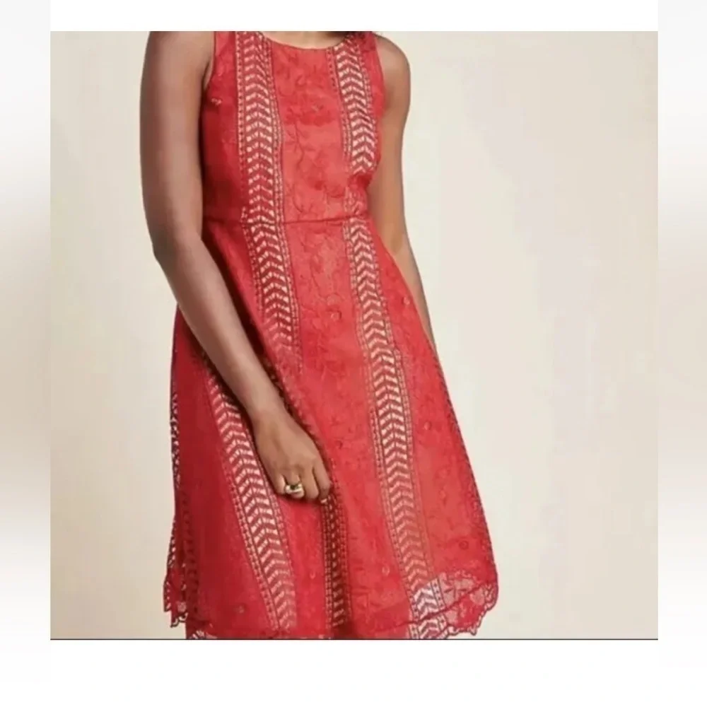 Anthropologie red lace dress size 8p - Picture 2 of 8